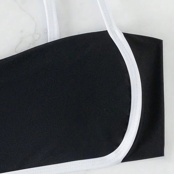 Black And White Women's Beach Contrast Binding Halter Bikini Set - Picture 4 of 7